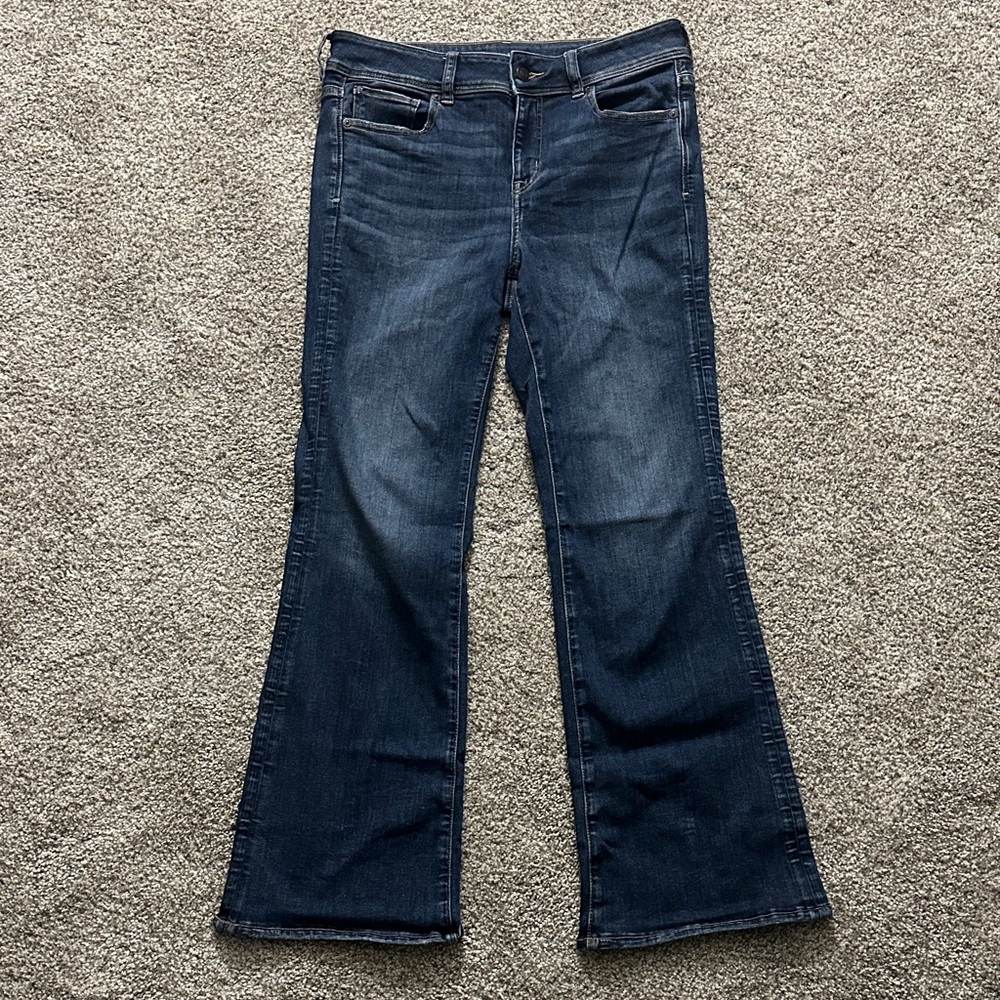 American Eagle Outfitters Kick Boot Dark Blue Flare Jeans Next Level Stretch